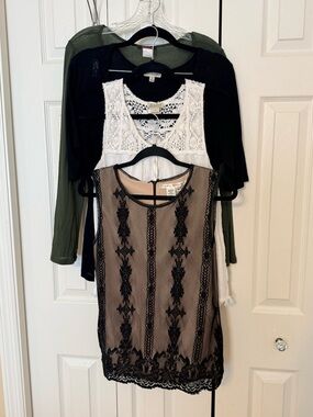 Max Studio Black Lace Overlay Tank with Nude Lining, Lucky Brand Top